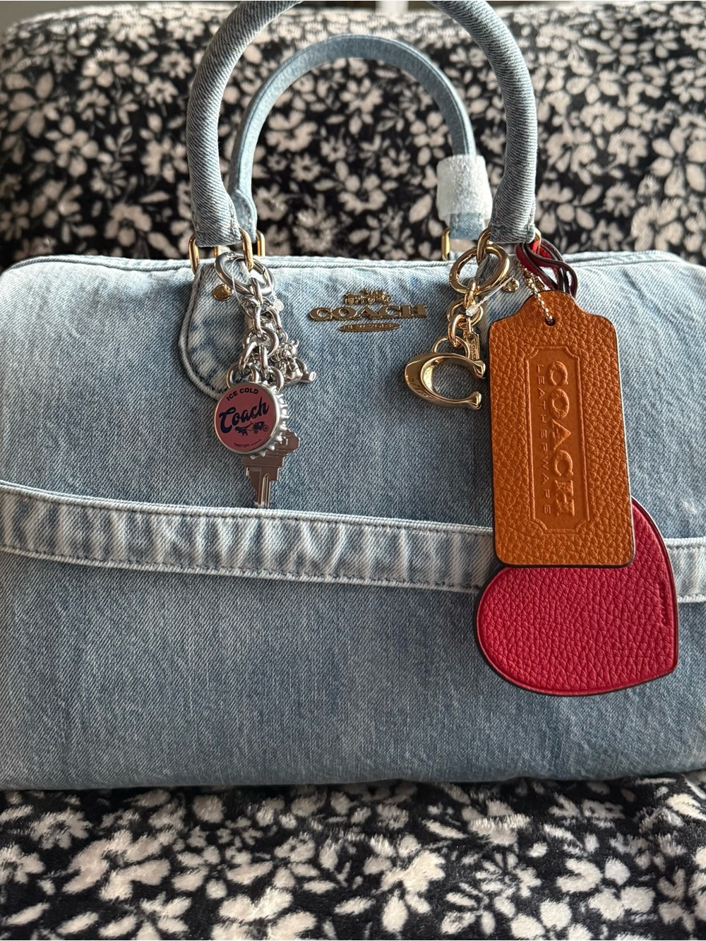 Coach Light Blue Denim Satchel with Red Heart Charm - Picture 3 of 8